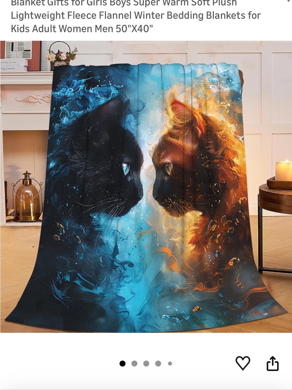 Amazon Blue and Orange Fiery Cat Fleece Throw Blanket